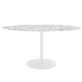 Lippa 60" Oval Terrazzo Dining Table White White EEI-5734-WHI-WHI