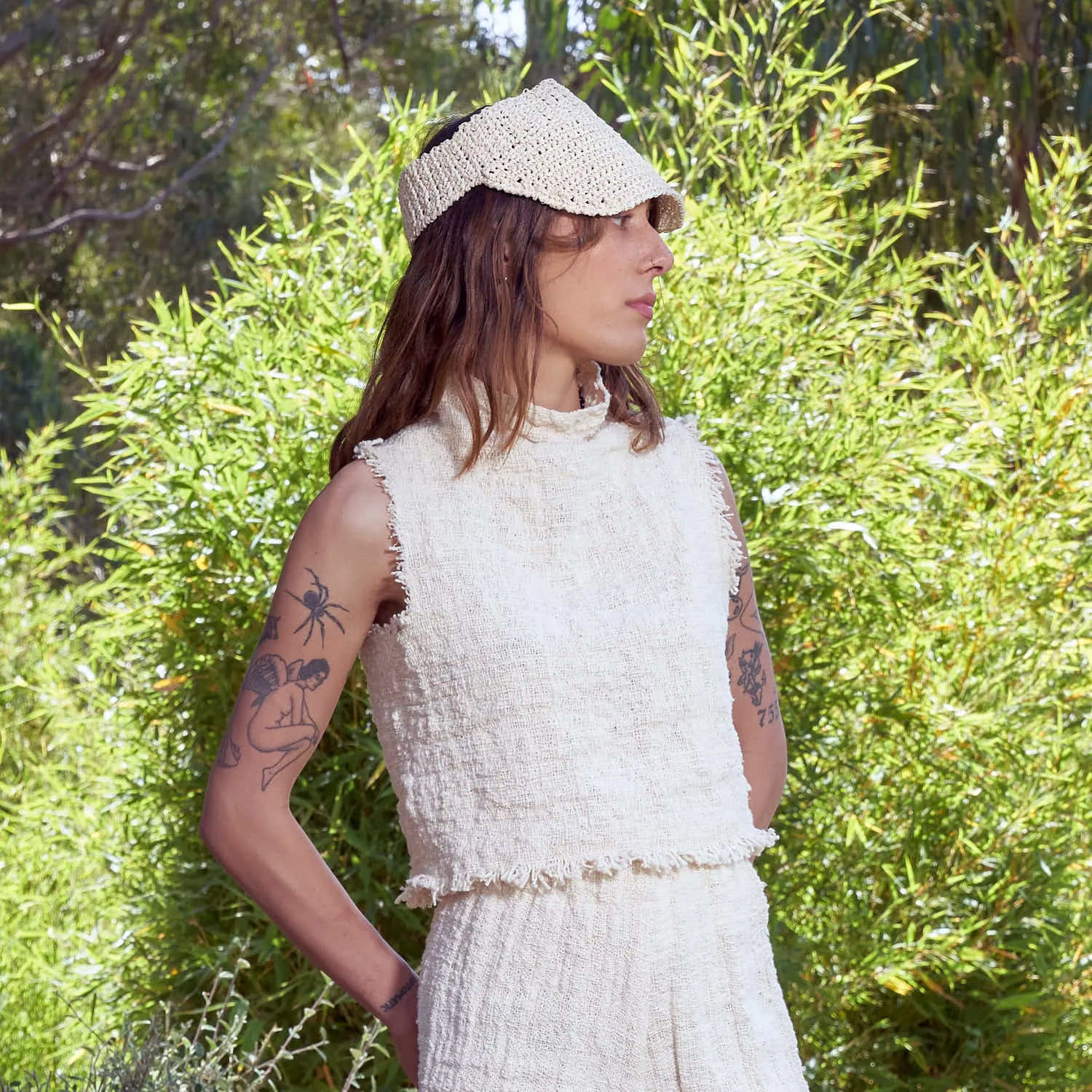 Live Edge Sleeveless Crop, Undyed Handspun Natural Cotton