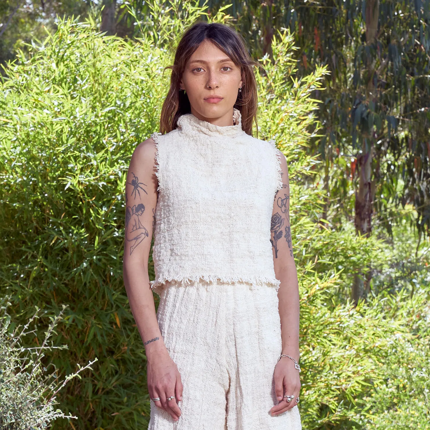 Live Edge Sleeveless Crop, Undyed Handspun Natural Cotton