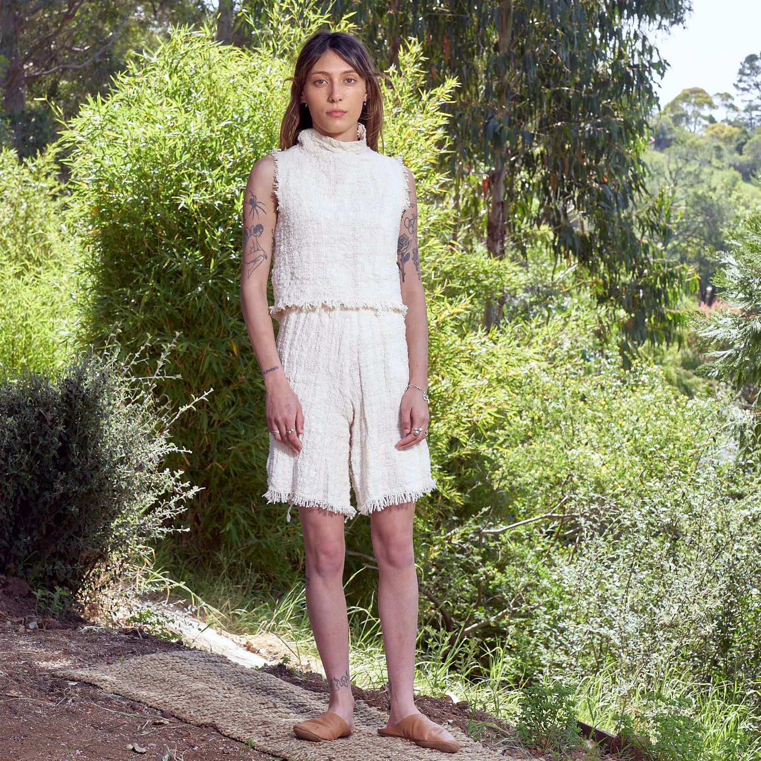 Live Edge Sleeveless Crop, Undyed Handspun Natural Cotton