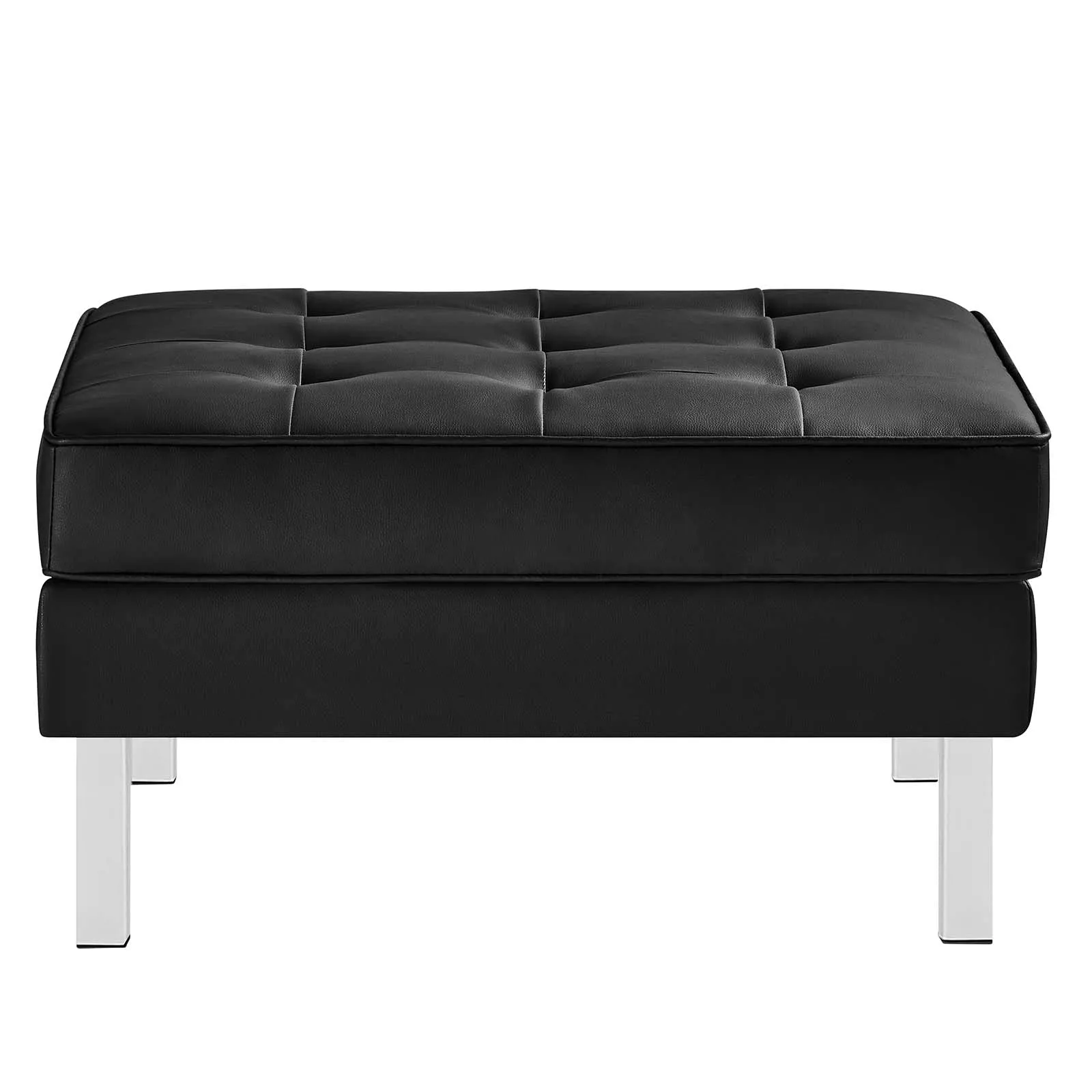 Loft Tufted Vegan Leather Sofa and Ottoman Set Silver Black EEI-6410-SLV-BLK-SET