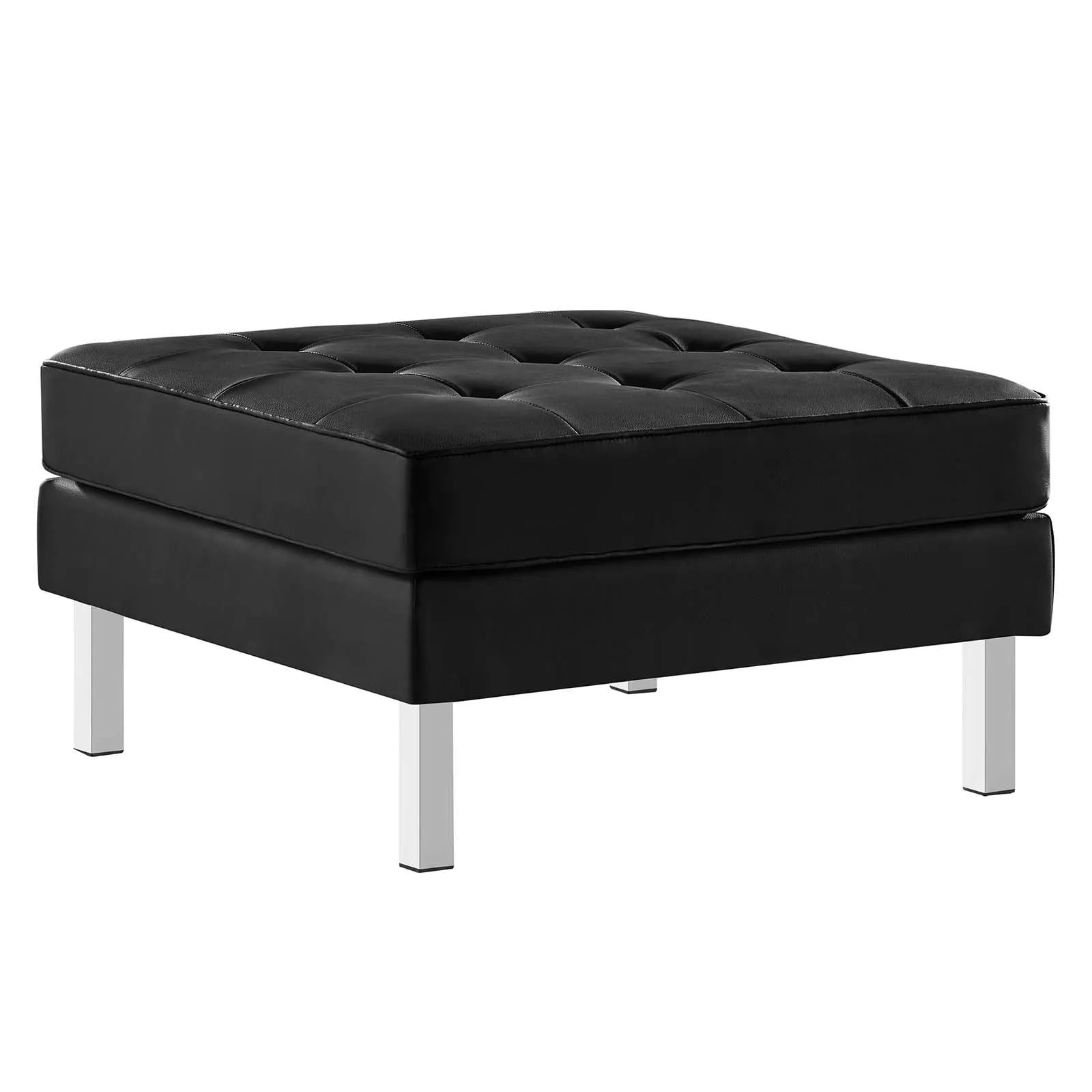 Loft Tufted Vegan Leather Sofa and Ottoman Set Silver Black EEI-6410-SLV-BLK-SET