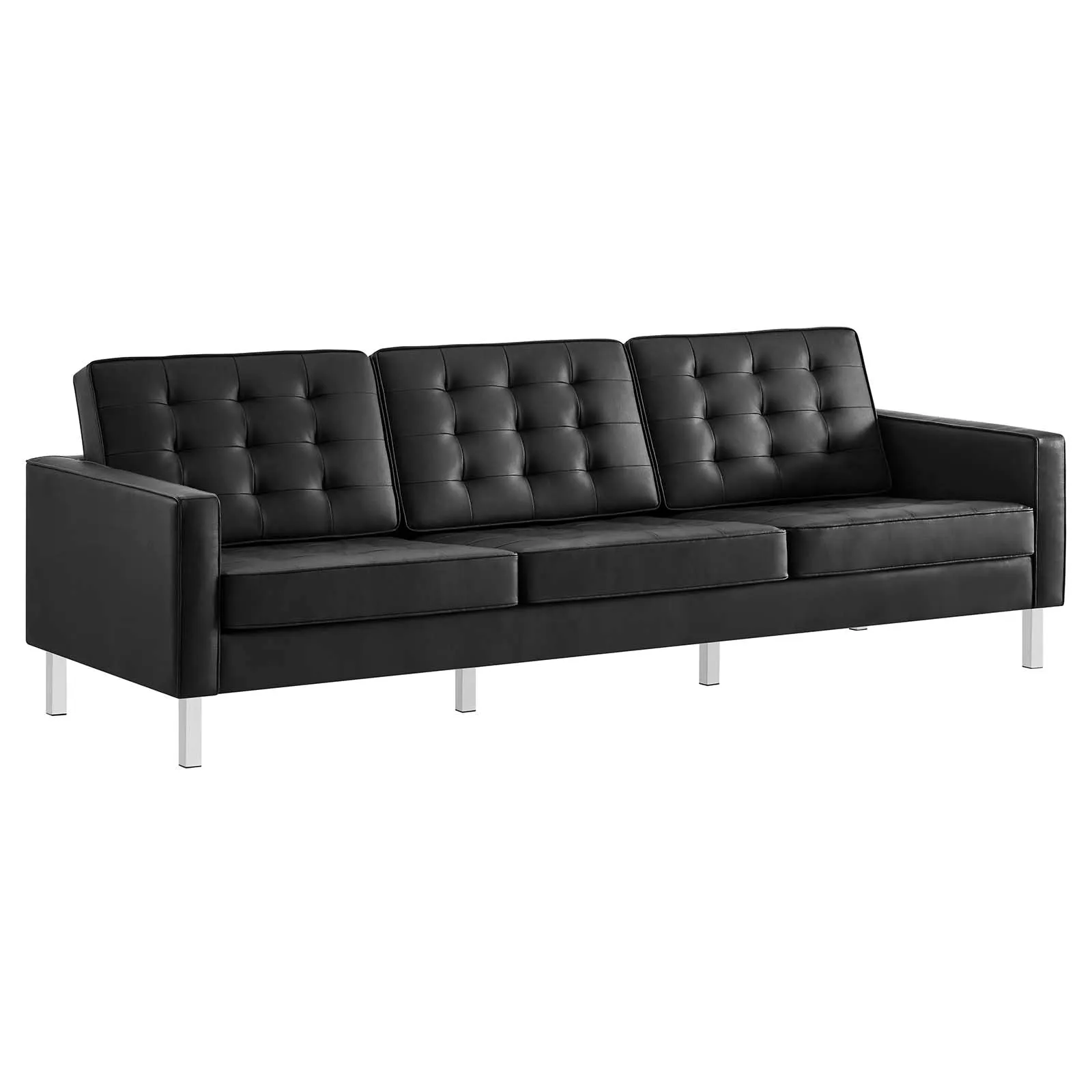 Loft Tufted Vegan Leather Sofa and Ottoman Set Silver Black EEI-6410-SLV-BLK-SET