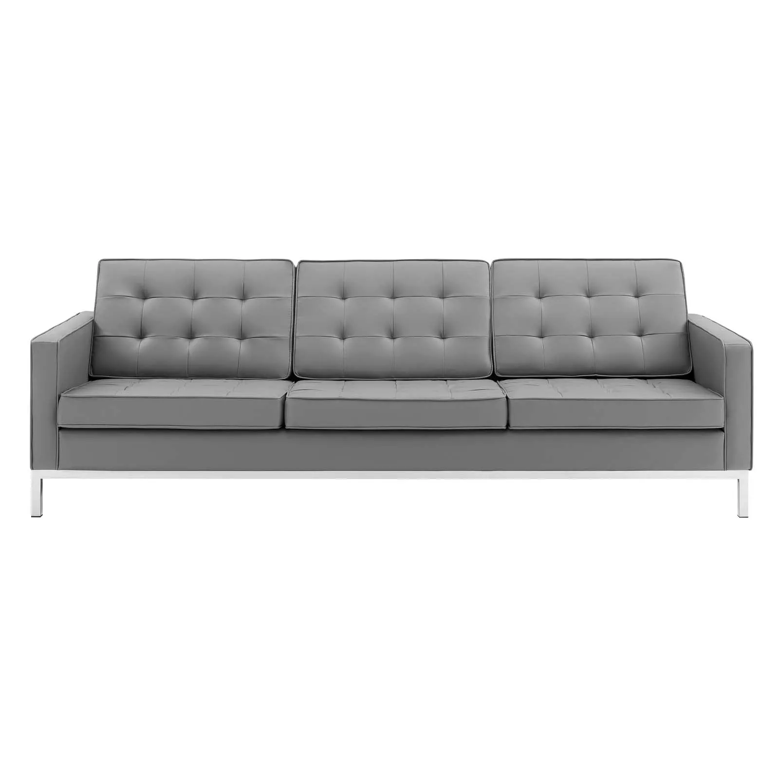 Loft Tufted Vegan Leather Sofa Silver Gray EEI-3385-SLV-GRY