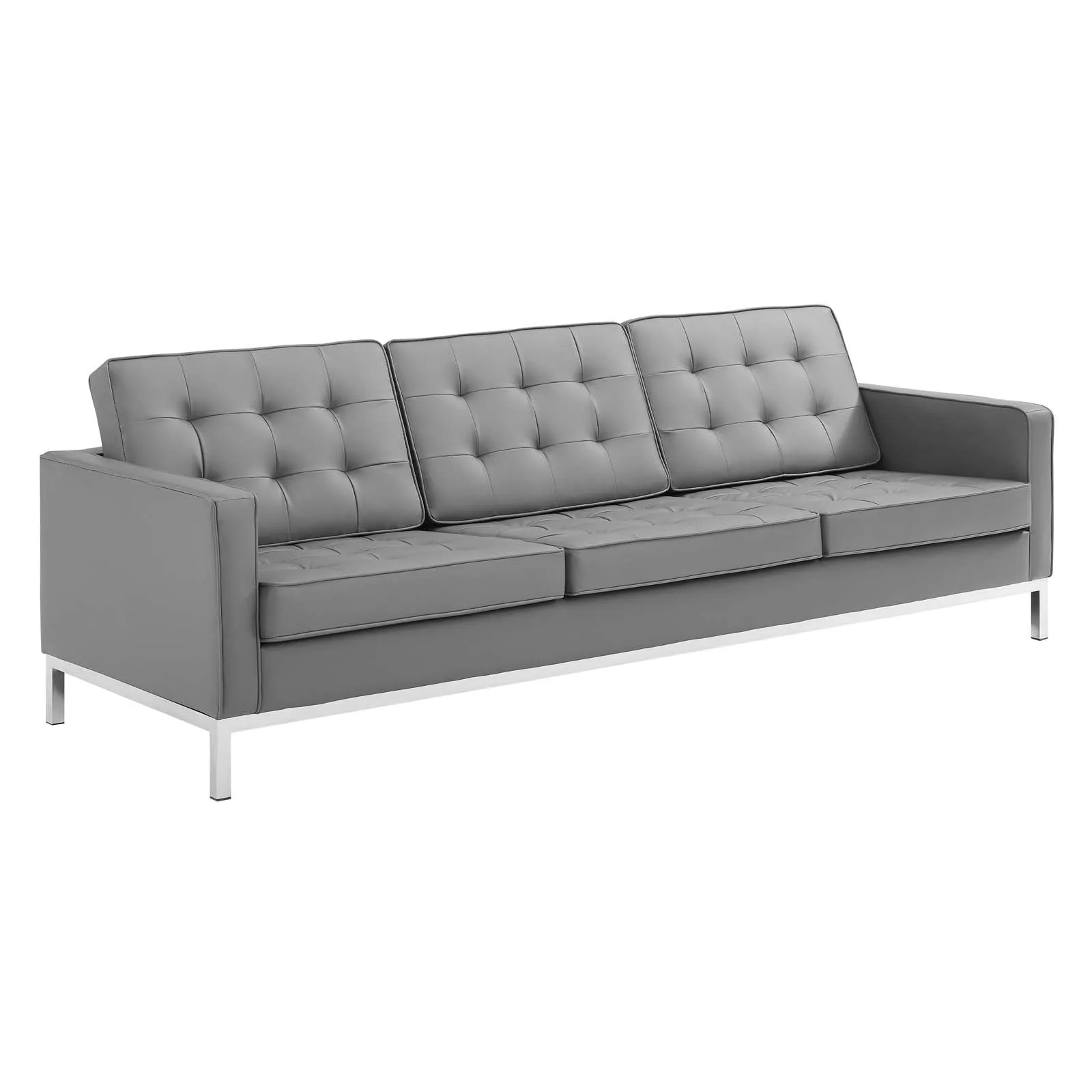 Loft Tufted Vegan Leather Sofa Silver Gray EEI-3385-SLV-GRY