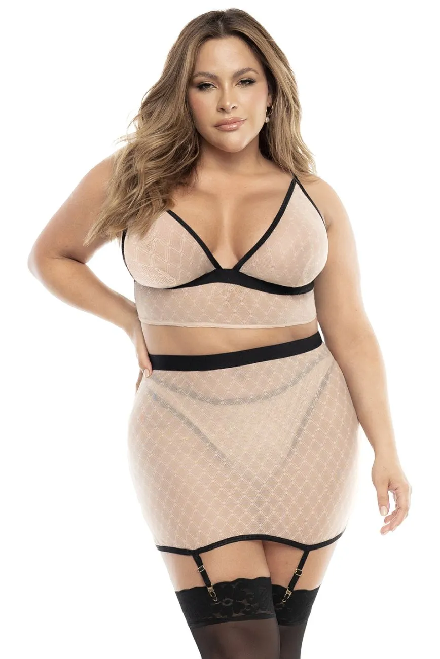 Mapale 8776X Curvy Size Three Piece Lingerie Set Color Nude-Black