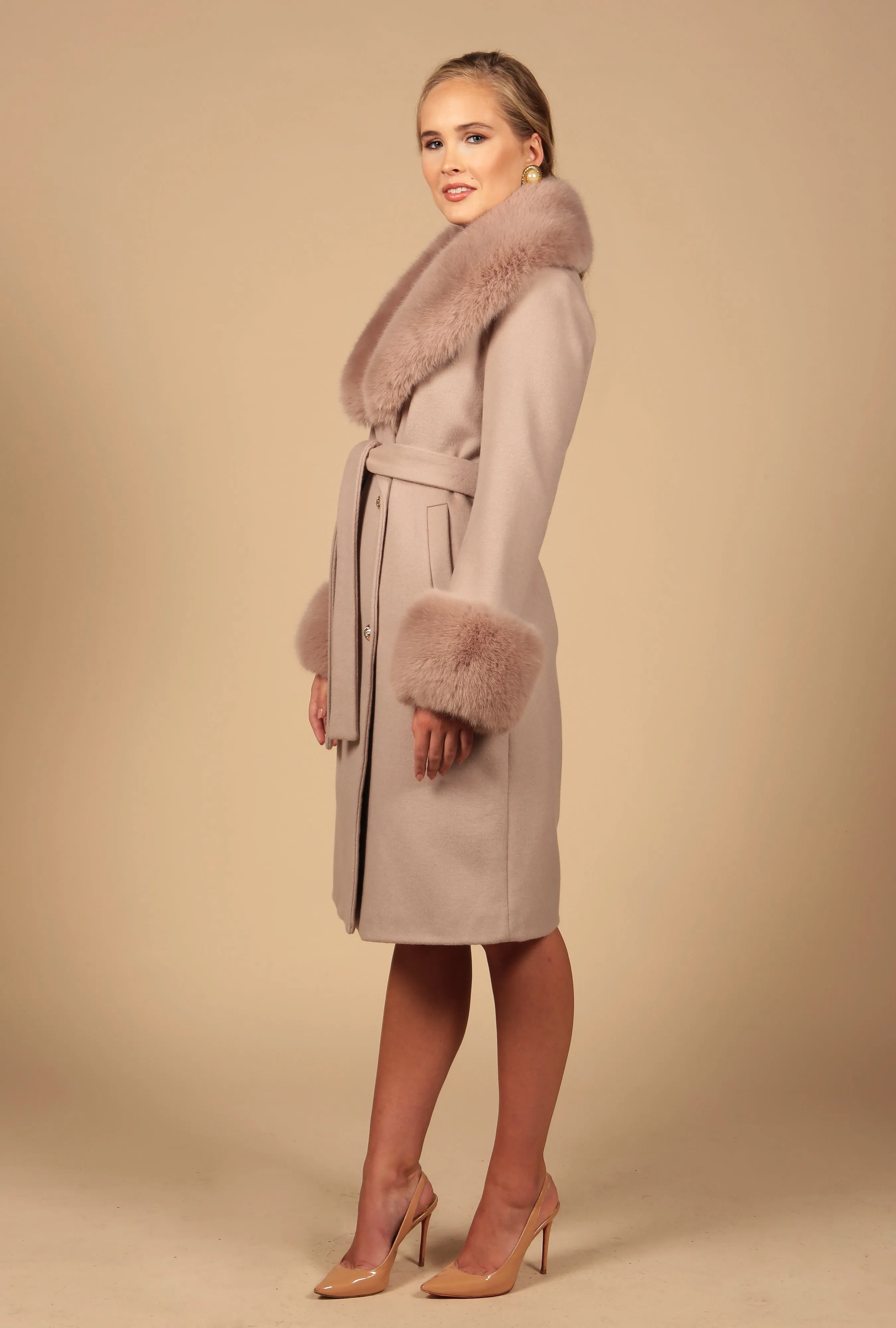 'Marlene' Cashmere and Wool Coat in Grigio