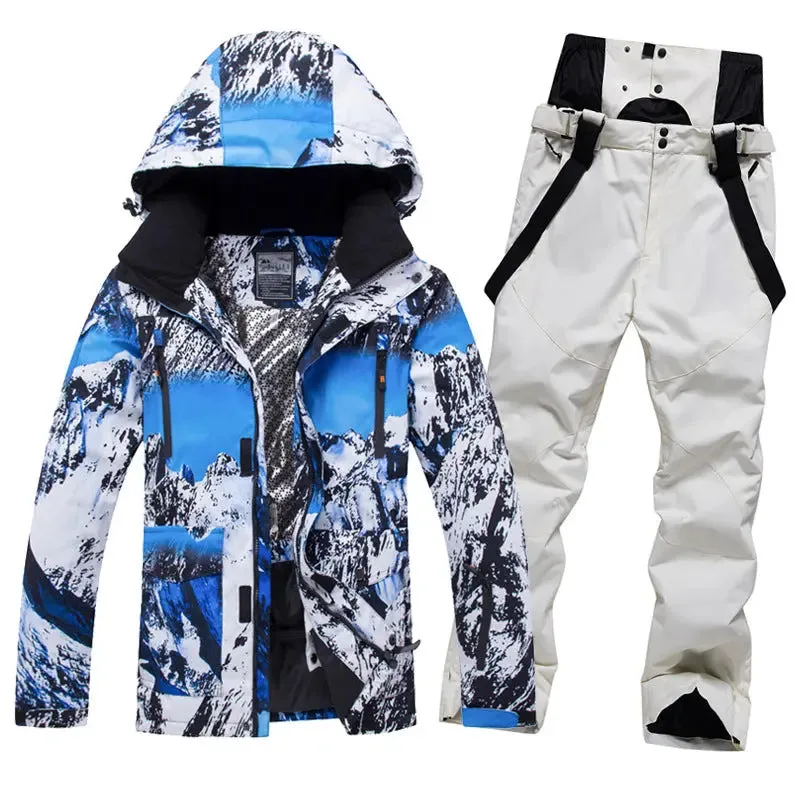 Men Insulated Skiing Snowboarding Set Jacket & Bibs Pants