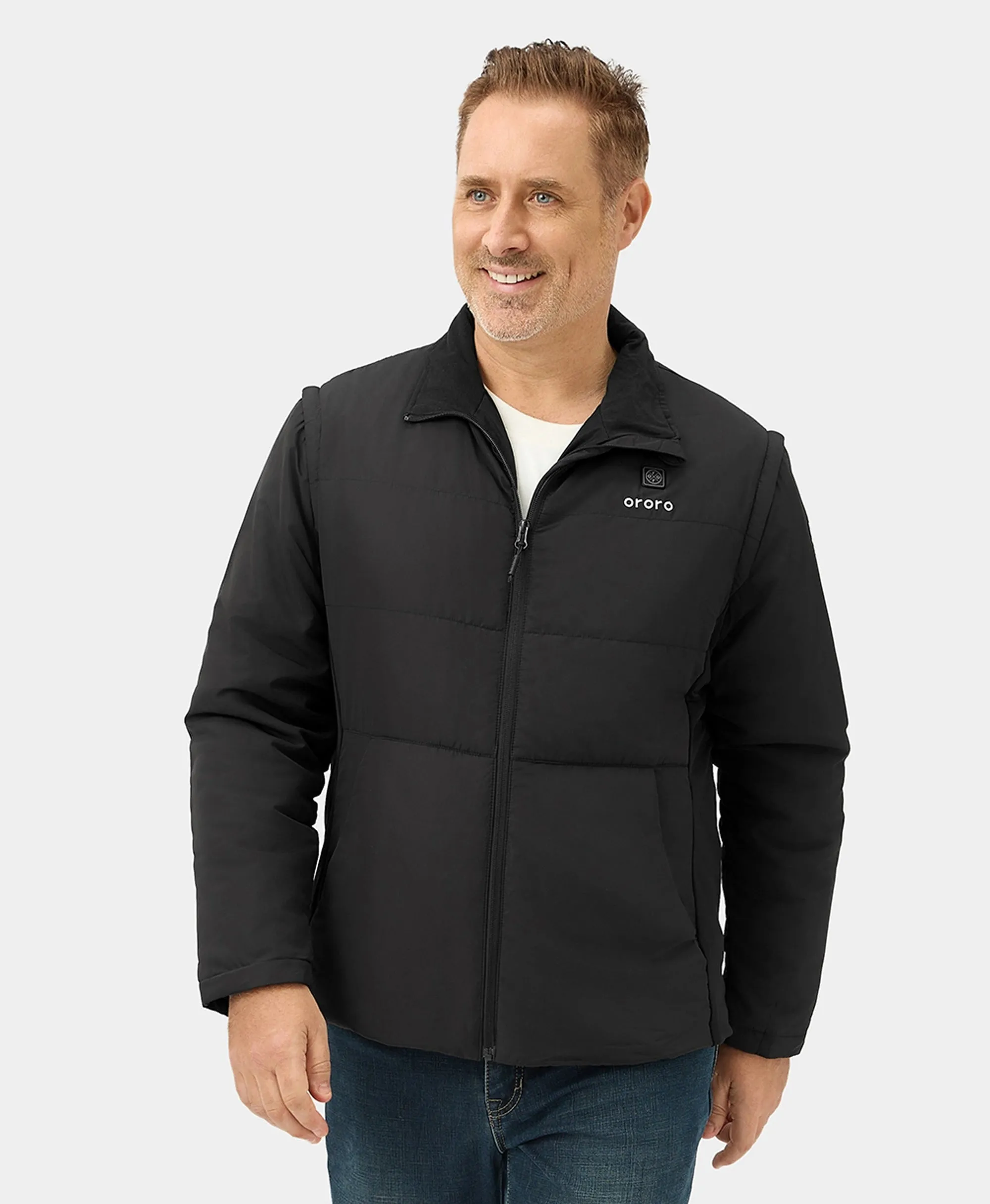 Men's Heated Golf Jacket with Zip-off Sleeves - Black