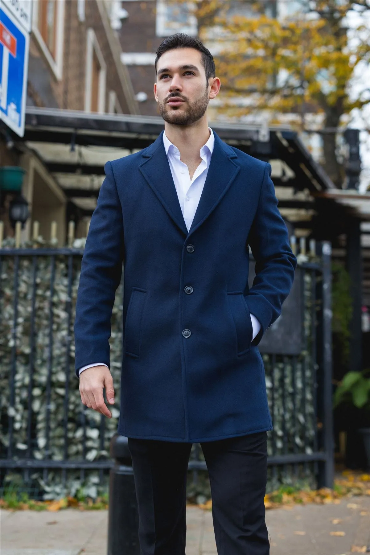 Men's Overcoat Notched Lapel Collar Wool Blend Classic Trench Coat Winter Jacket