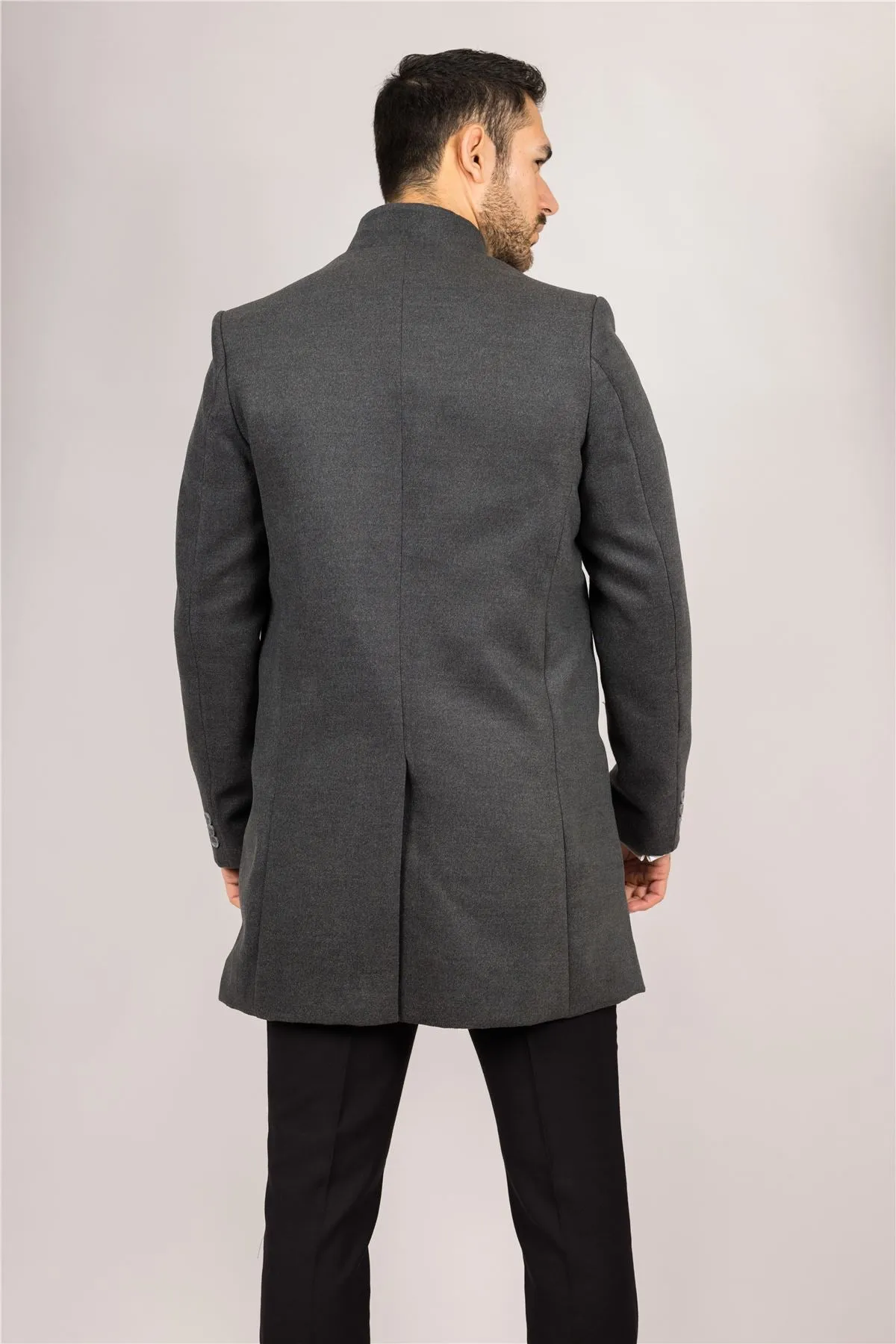 Men's Overcoat Stand Collar Wool Blend Classic Trench Coat Winter Jacket