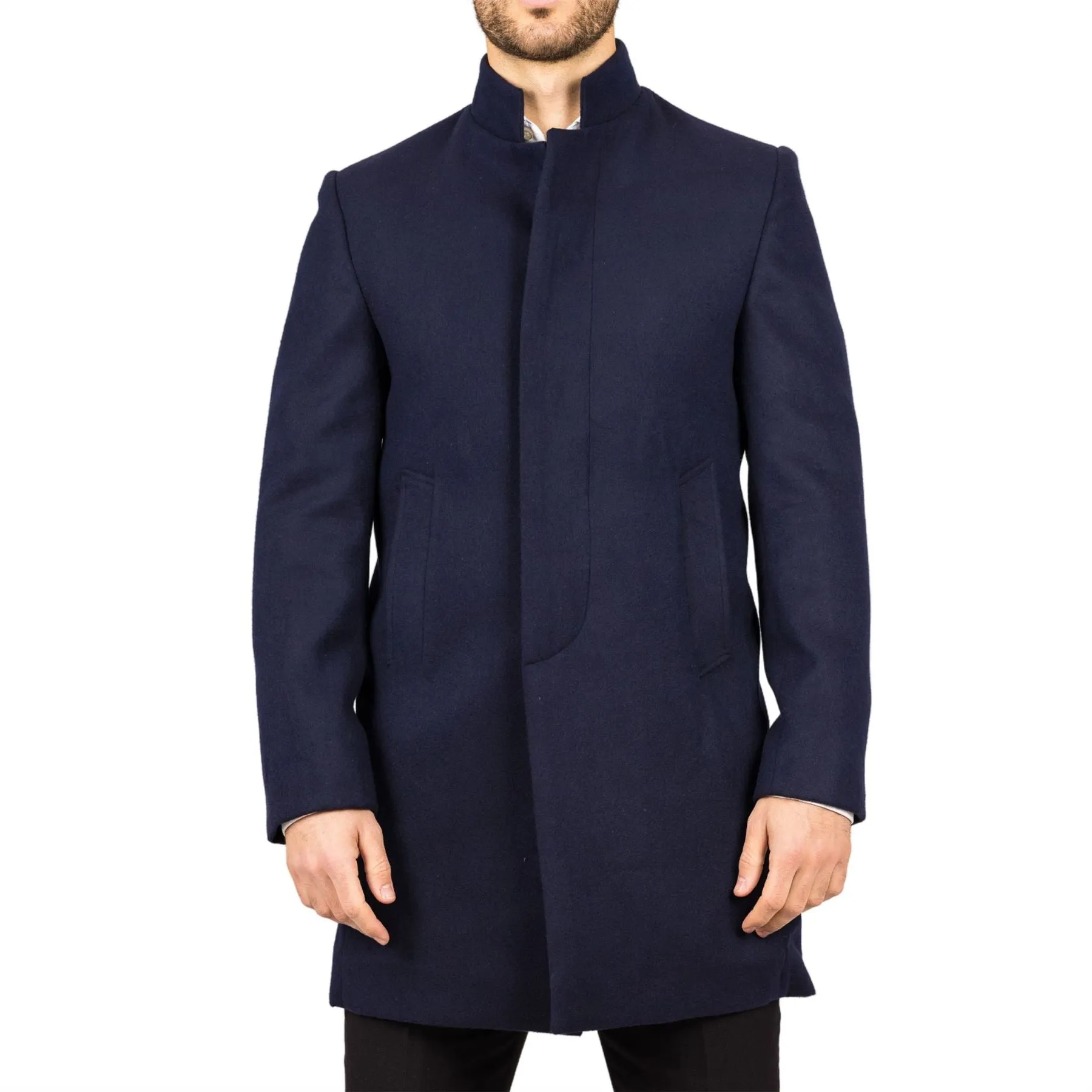 Men's Overcoat Stand Collar Wool Blend Classic Trench Coat Winter Jacket