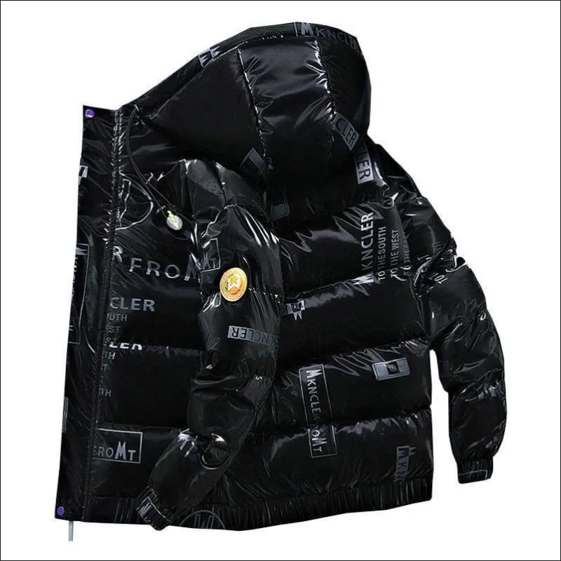 Men's Winter Hooded Shiny Quilted Padded Bubble Scally Coat