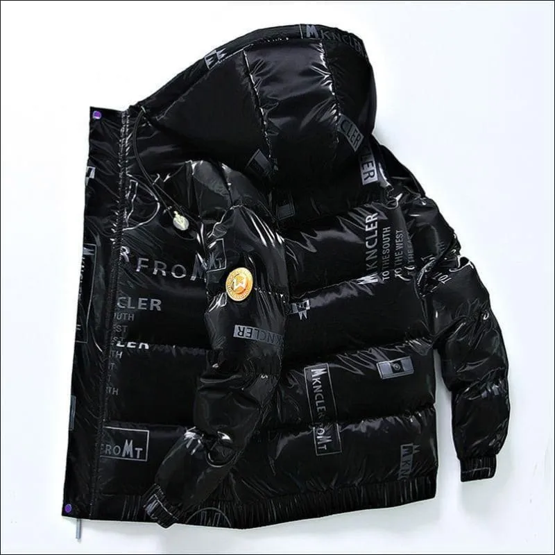 Men's Winter Hooded Shiny Quilted Padded Bubble Scally Coat