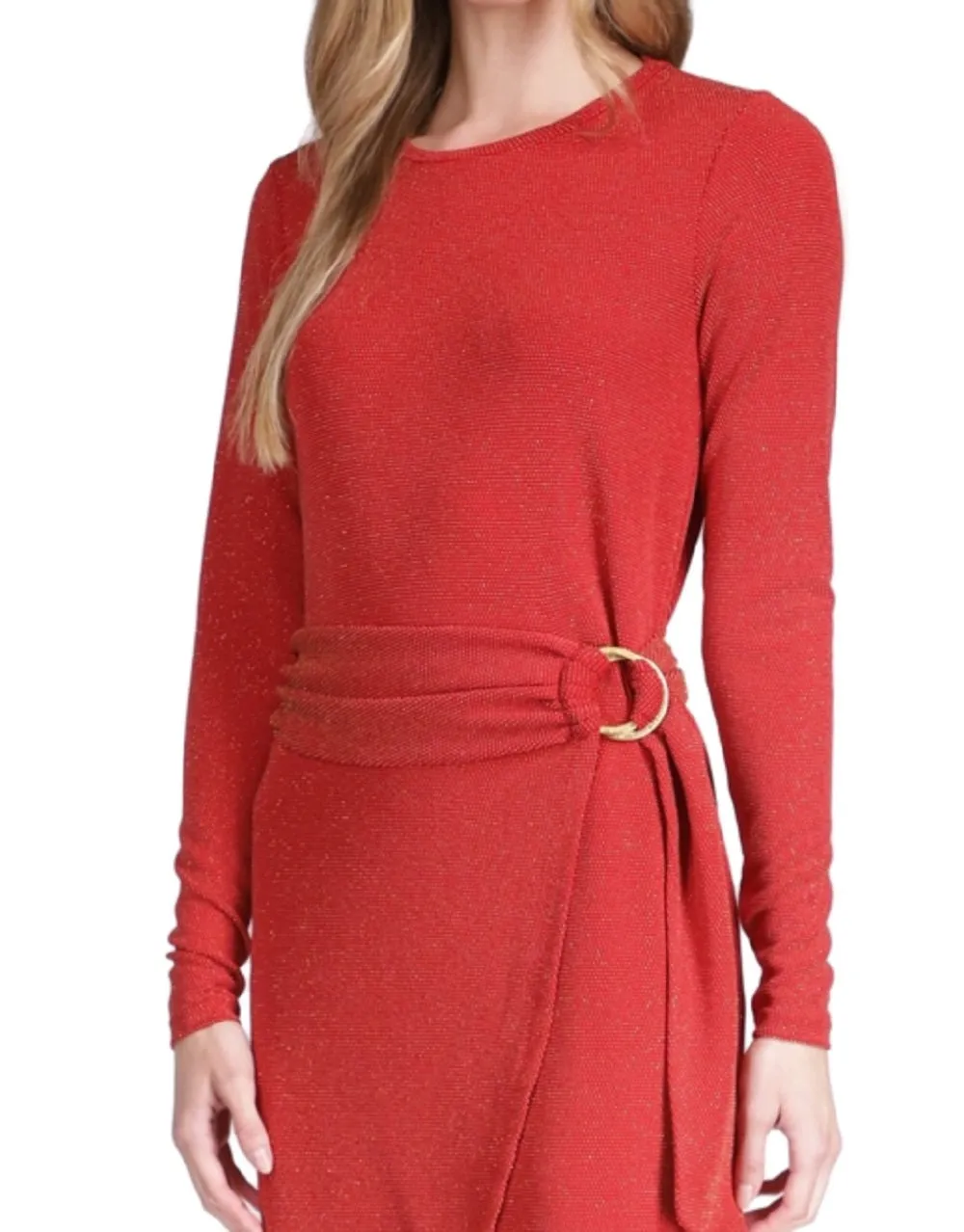 Michael Kors Women's Metallic Faux Wrap T-Shirt Dress Red