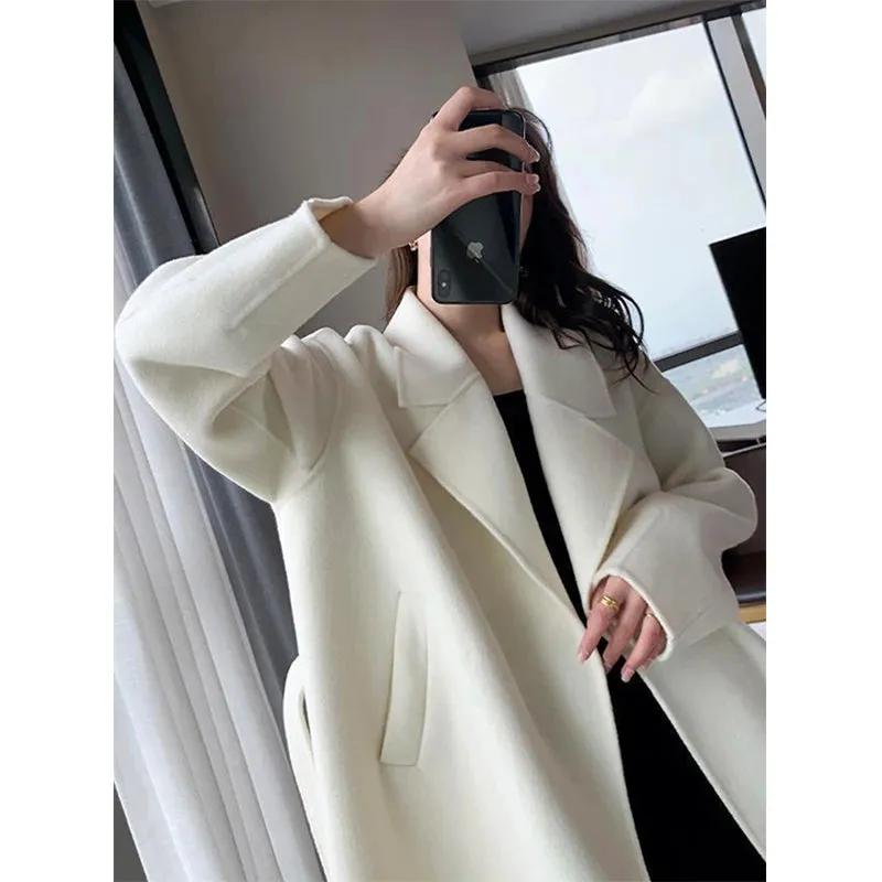 Midi-Wool Thicken Long Oversized Lace Up Overcoat