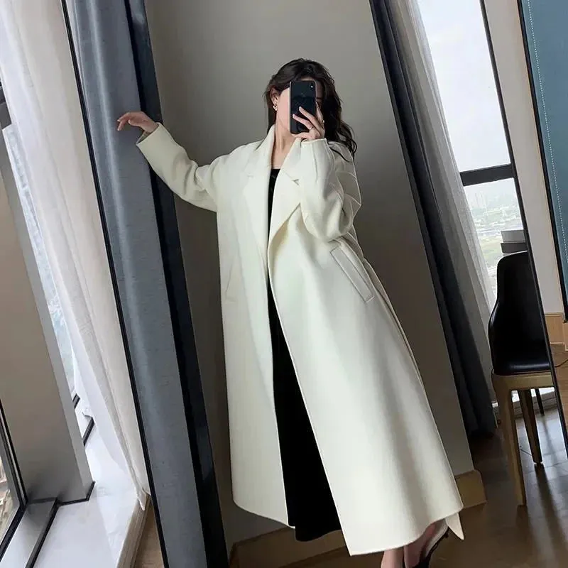 Midi-Wool Thicken Long Oversized Lace Up Overcoat