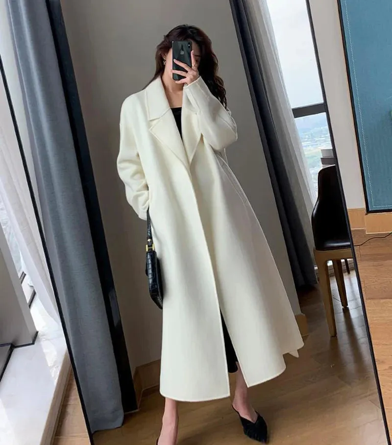 Midi-Wool Thicken Long Oversized Lace Up Overcoat