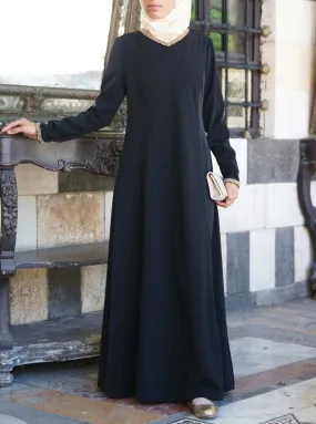 Minimalist Gold Trim Abaya Gown