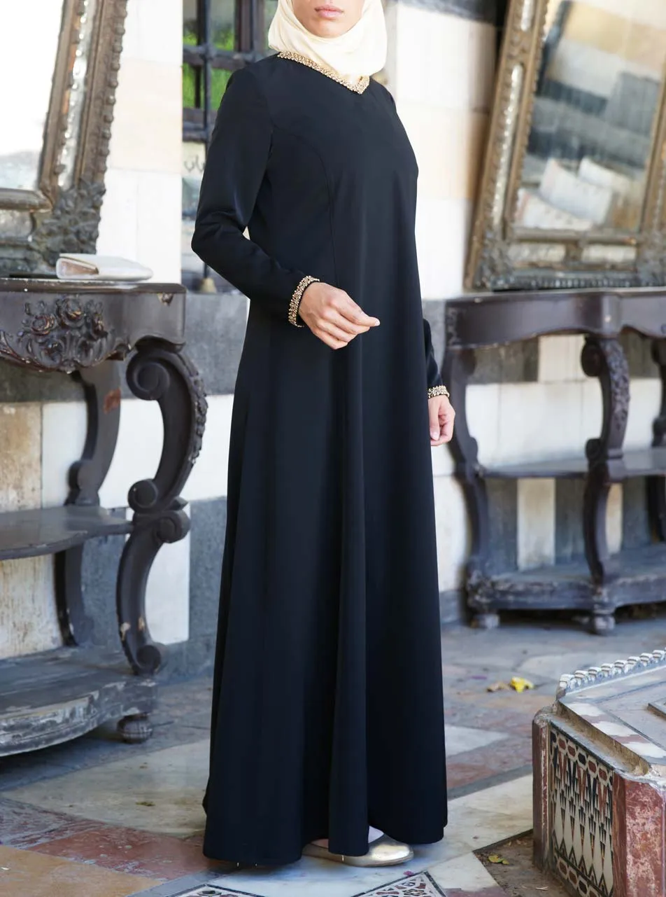 Minimalist Gold Trim Abaya Gown