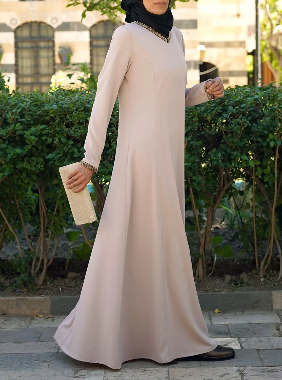 Minimalist Gold Trim Abaya Gown