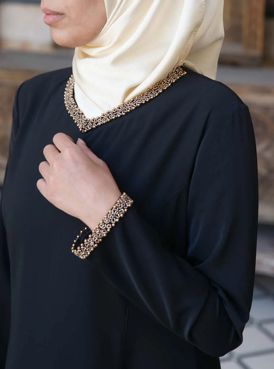 Minimalist Gold Trim Abaya Gown