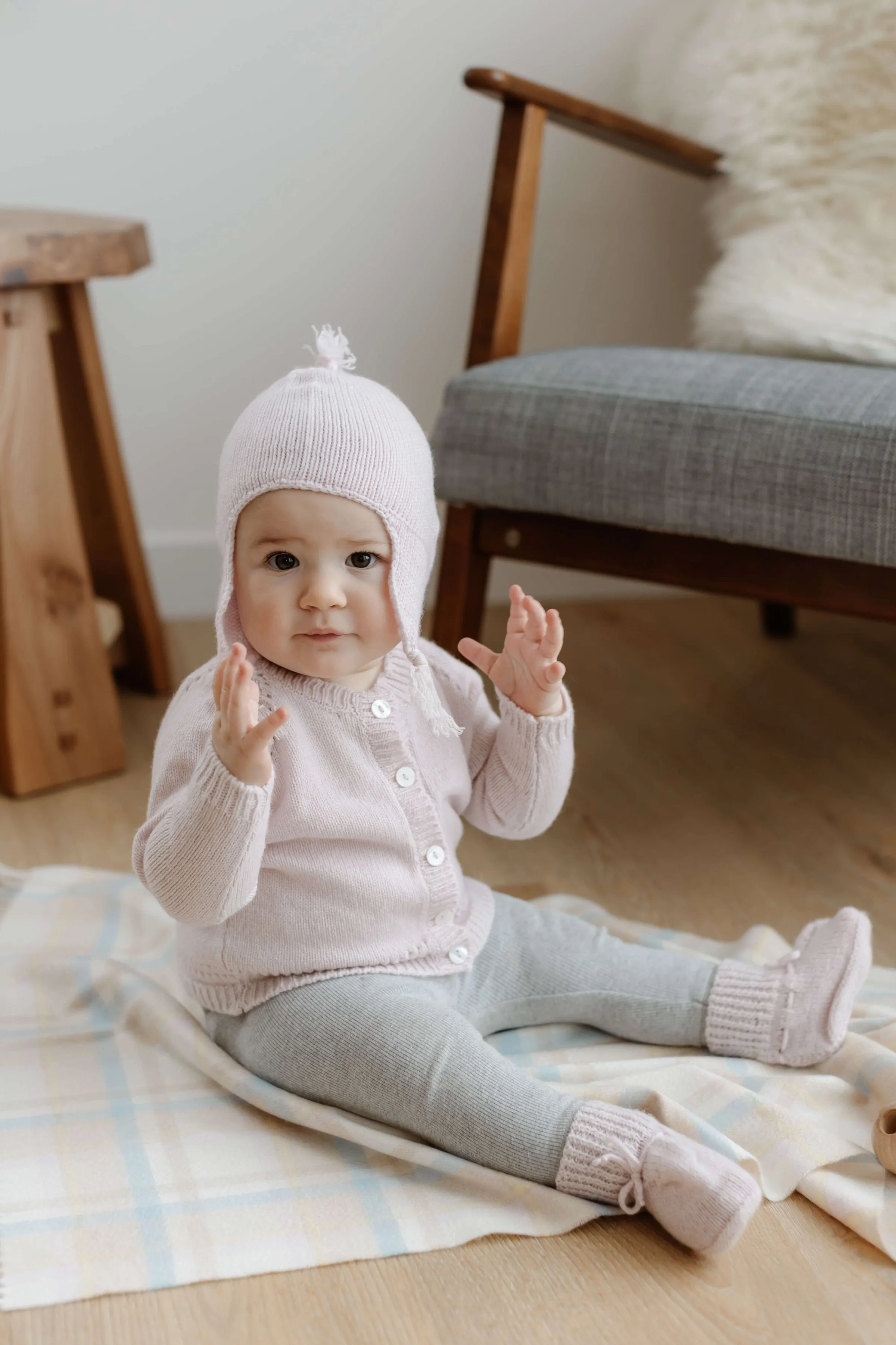 Natural Check Cashmere Baby Blanket