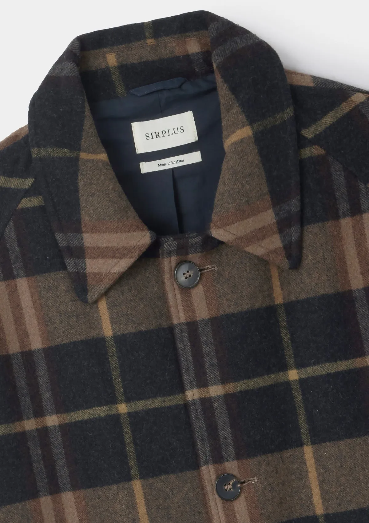 Navy & Beige Checked Wool Raglan Overcoat