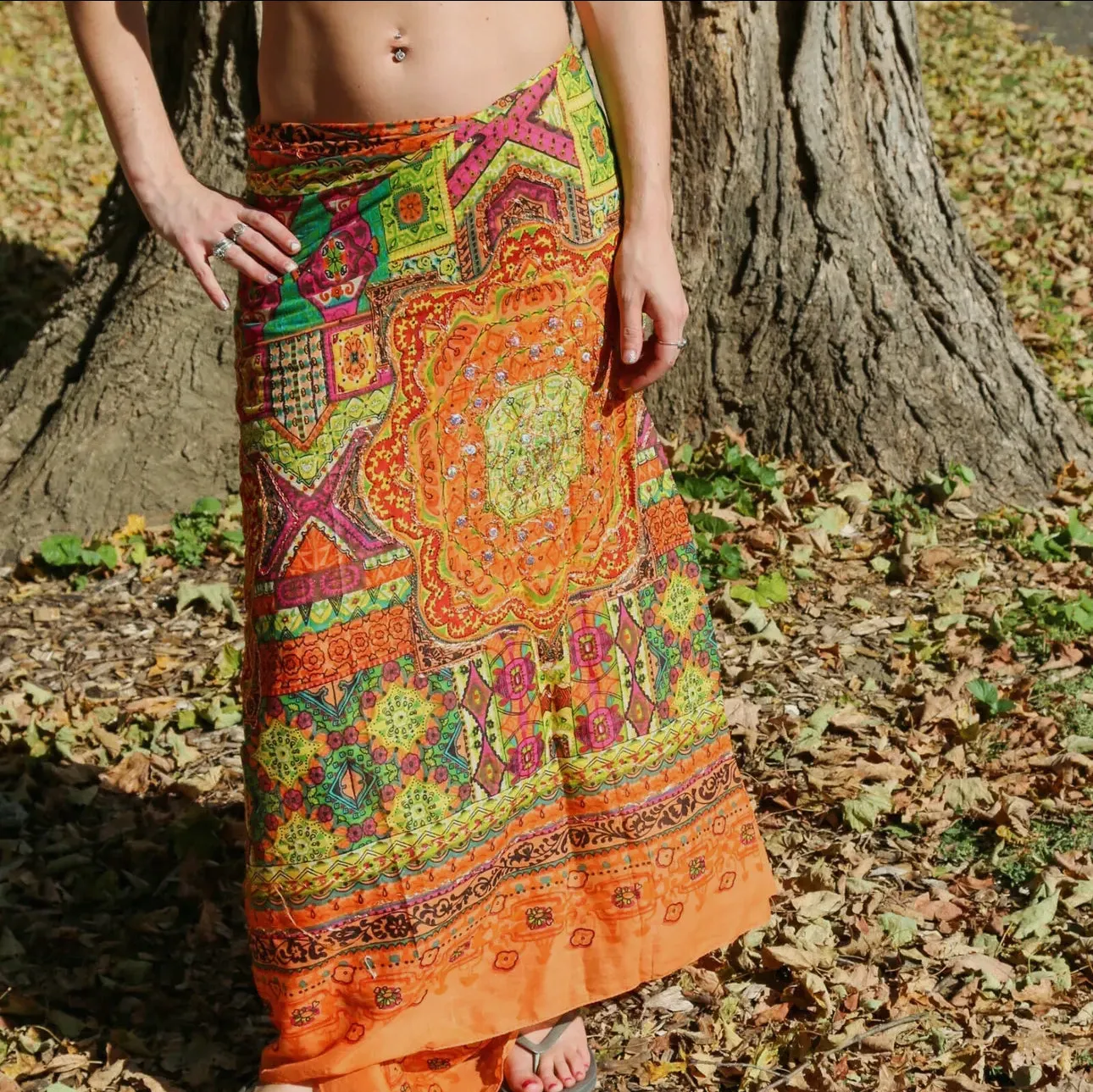 Orange Metallic Embroidered Cotton Sarong