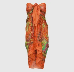 Orange Metallic Embroidered Cotton Sarong