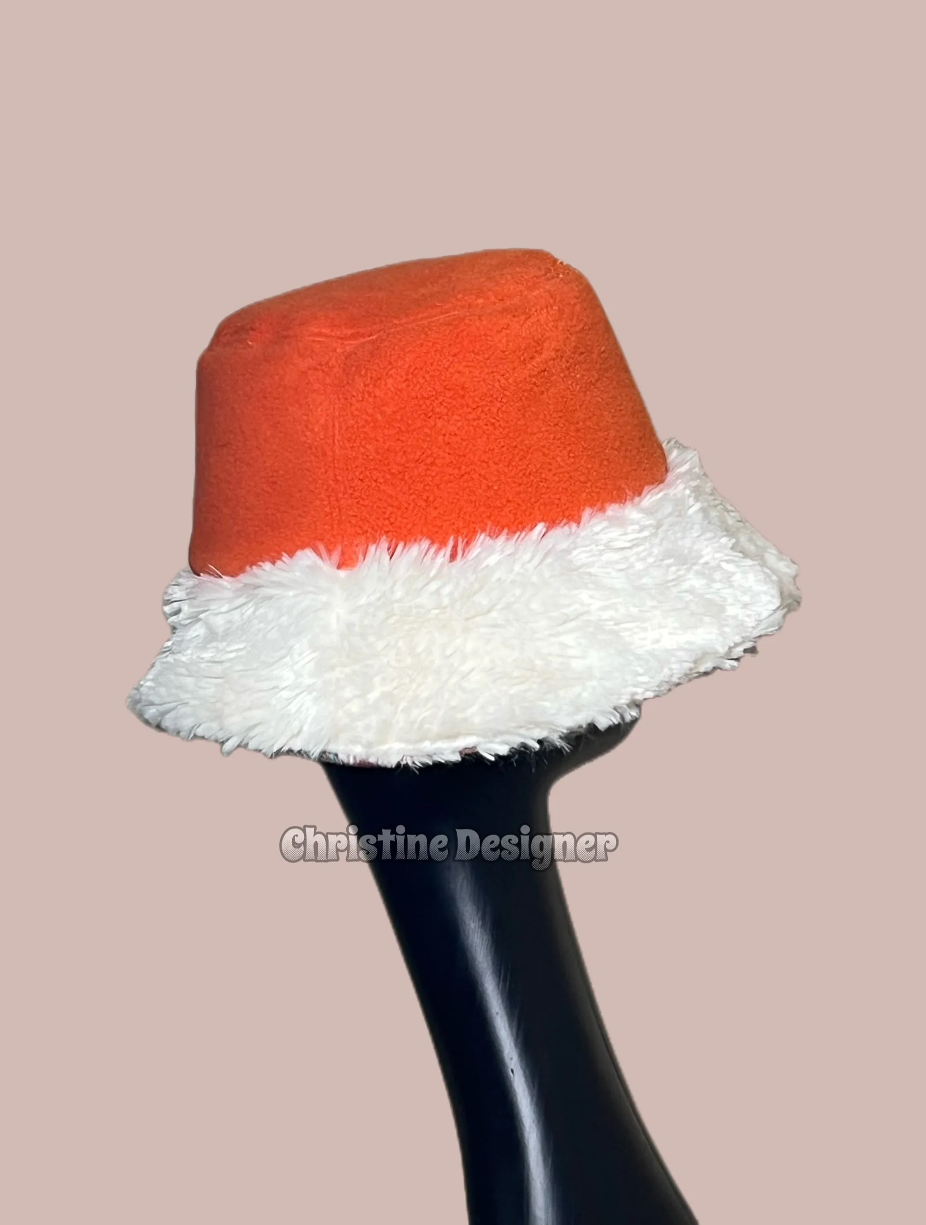 orange wool felt, white fur hat matching coat