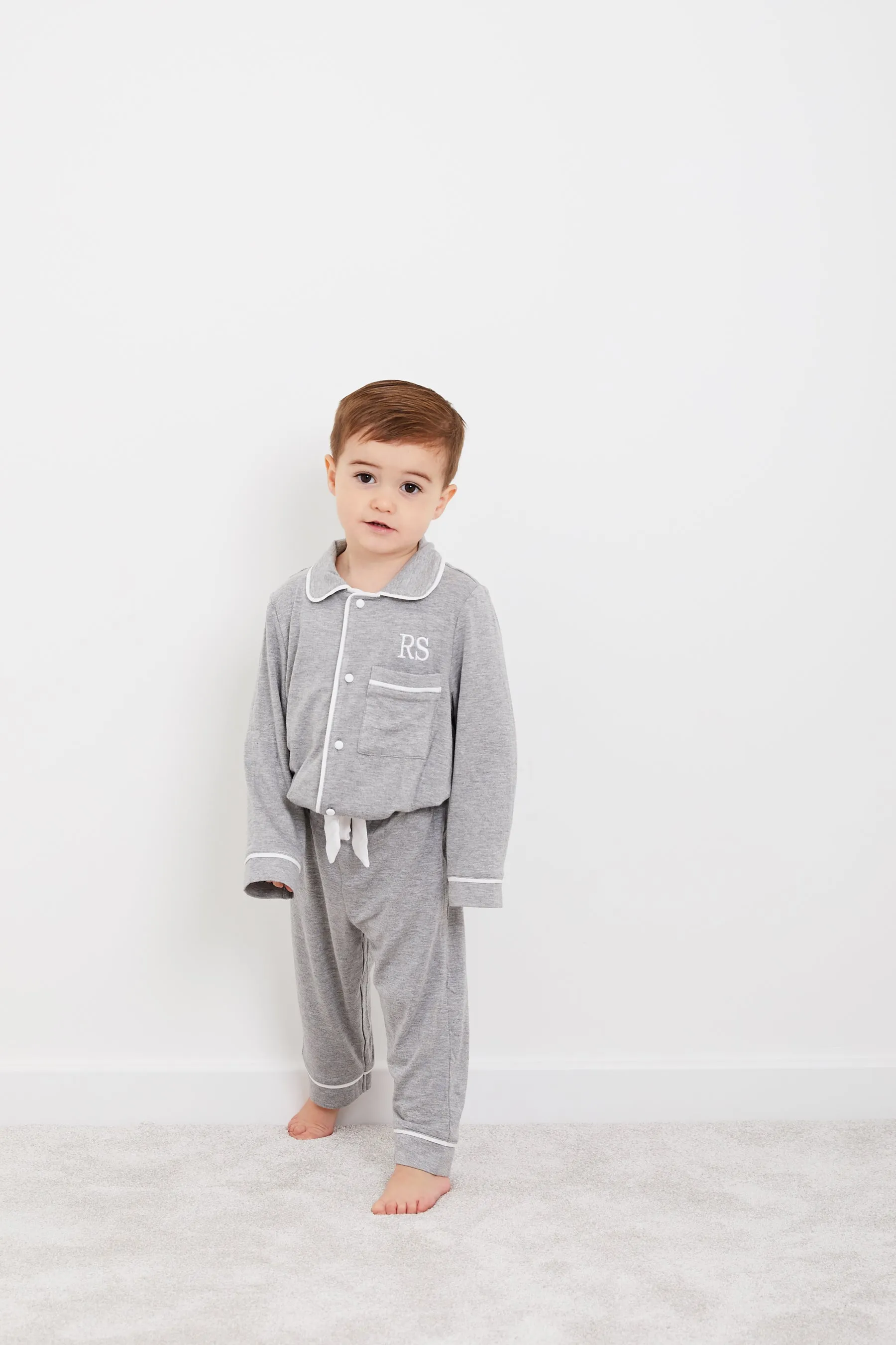 Personalised Boys Jersey Long Sleeve Pyjama Set- Grey