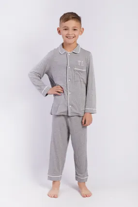 Personalised Boys Jersey Long Sleeve Pyjama Set- Grey