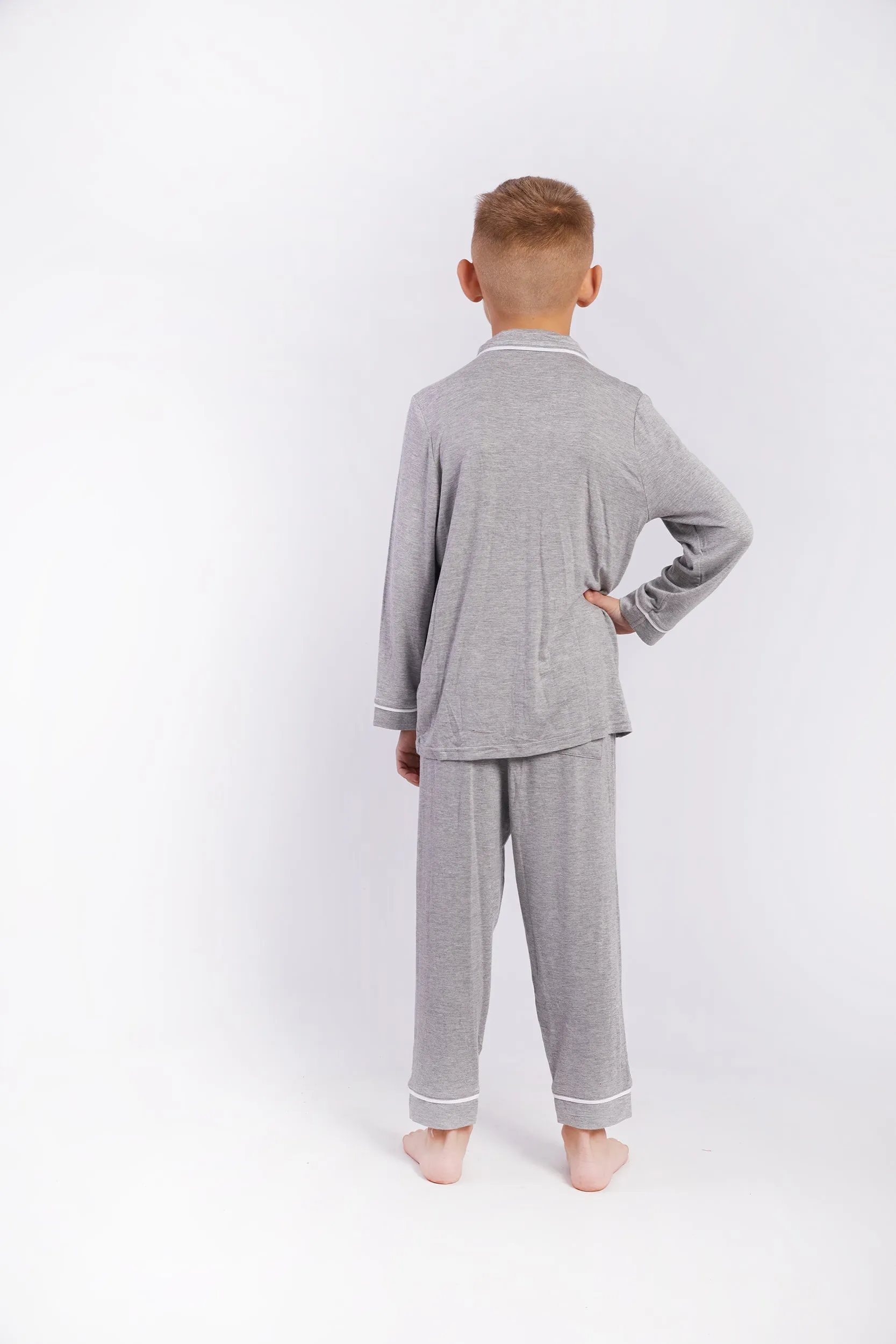 Personalised Boys Jersey Long Sleeve Pyjama Set- Grey