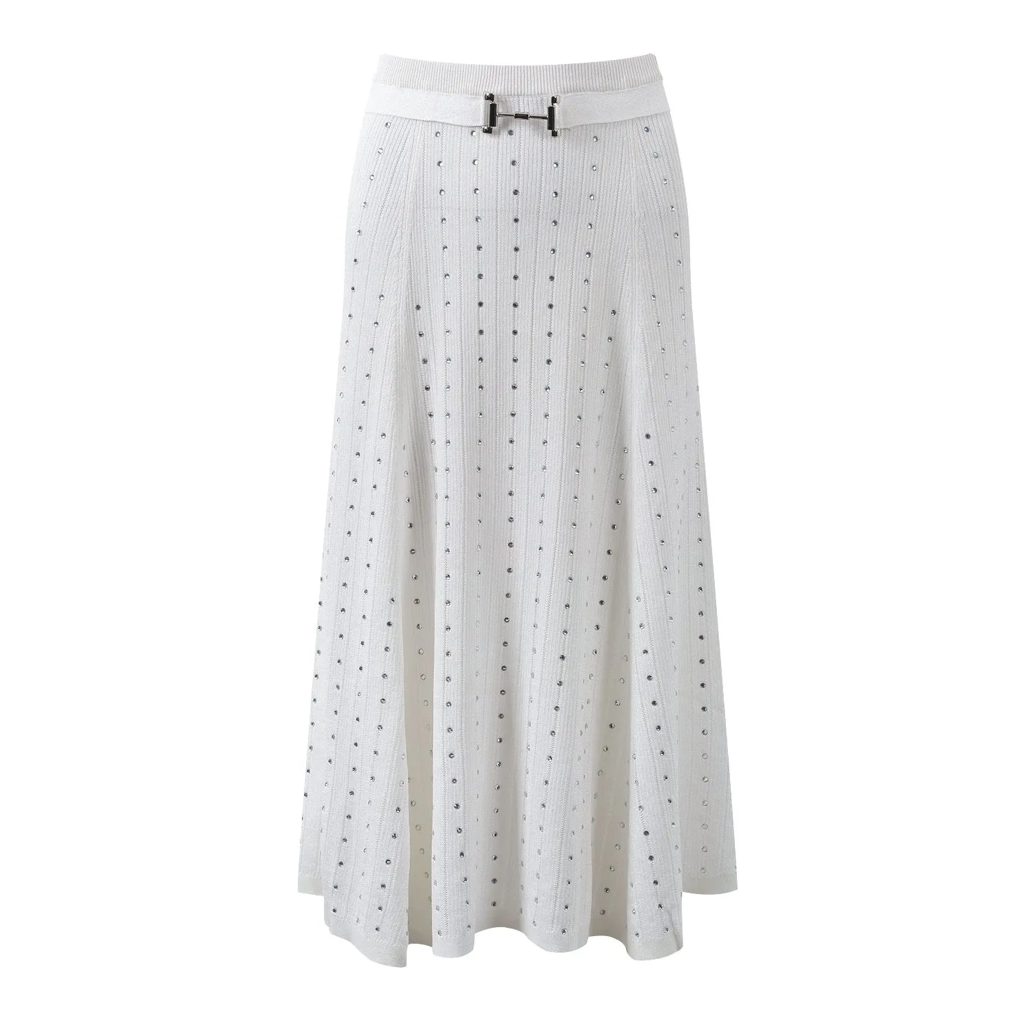 Pre Order:  Hot Stamping Diamond V-Neck Thin Top   Midi Skirt