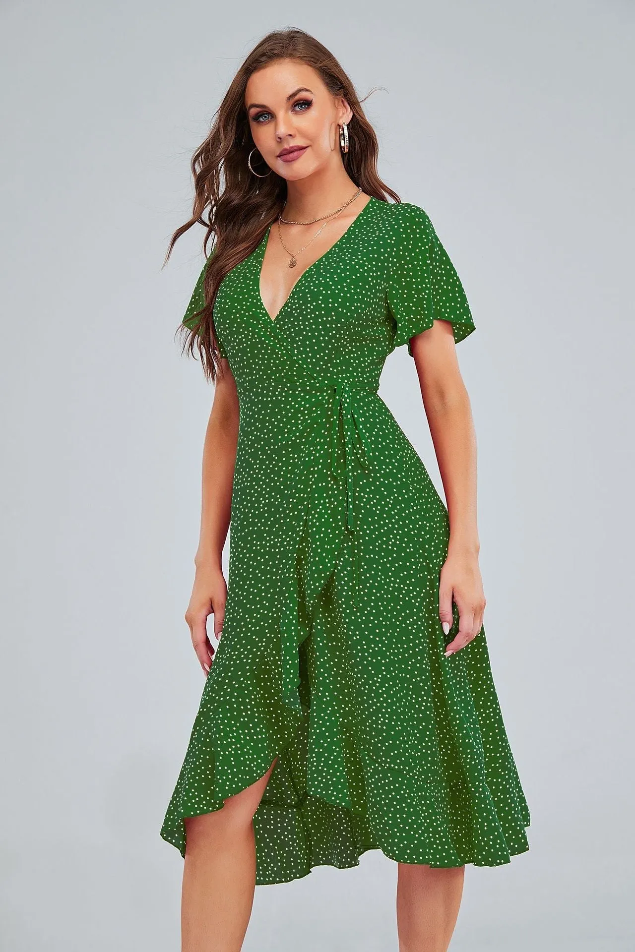 Rejoice Metallic Detailed Wrap Maxi Dress - Green - FINAL SALE