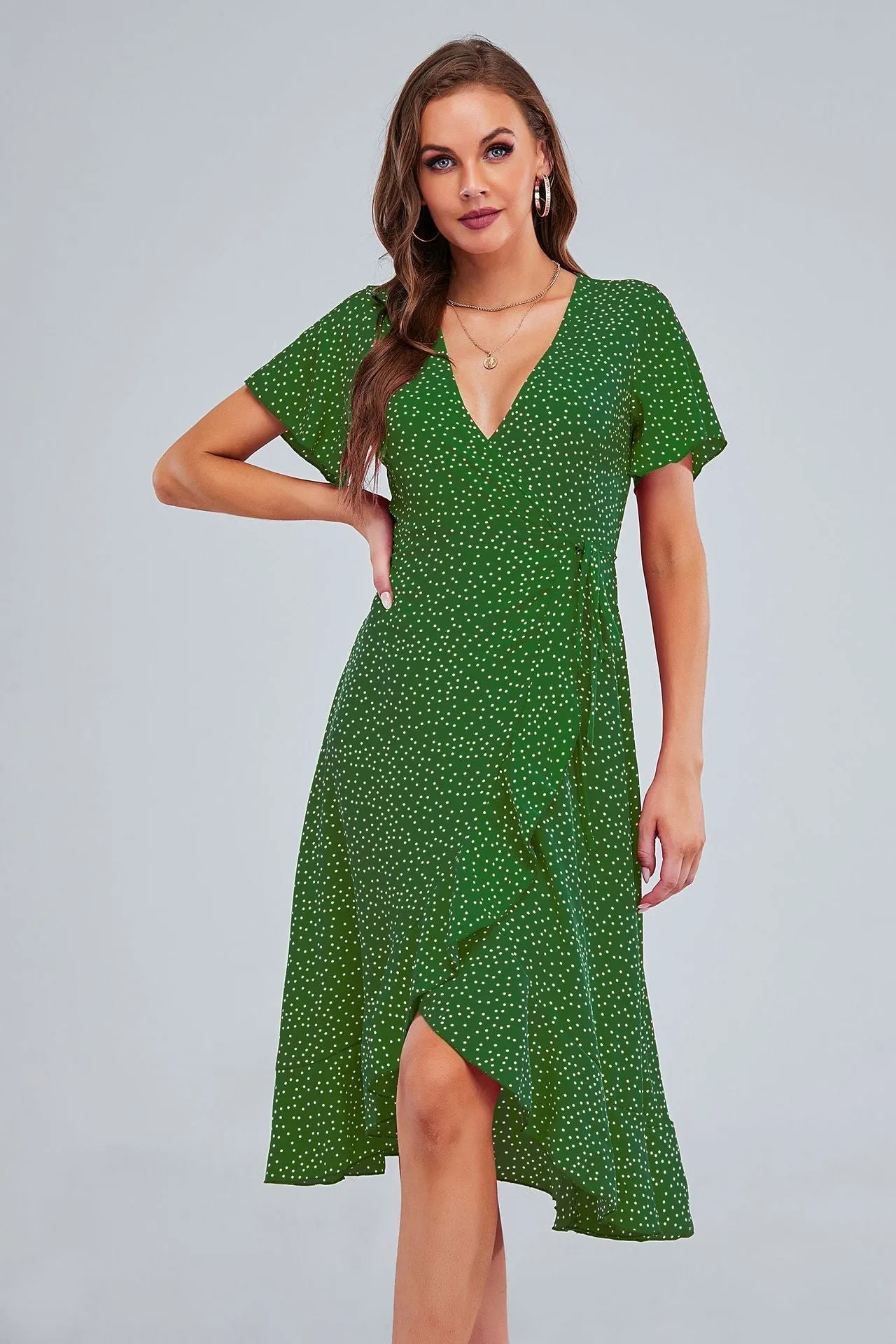 Rejoice Metallic Detailed Wrap Maxi Dress - Green - FINAL SALE