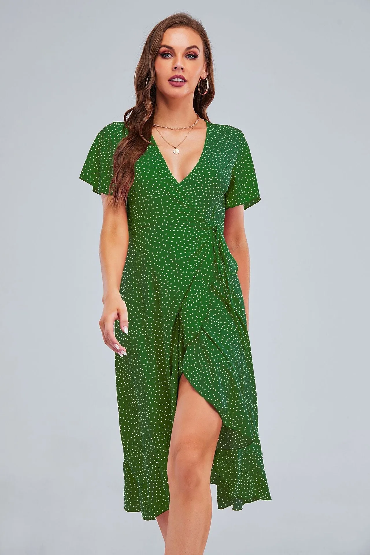 Rejoice Metallic Detailed Wrap Maxi Dress - Green - FINAL SALE