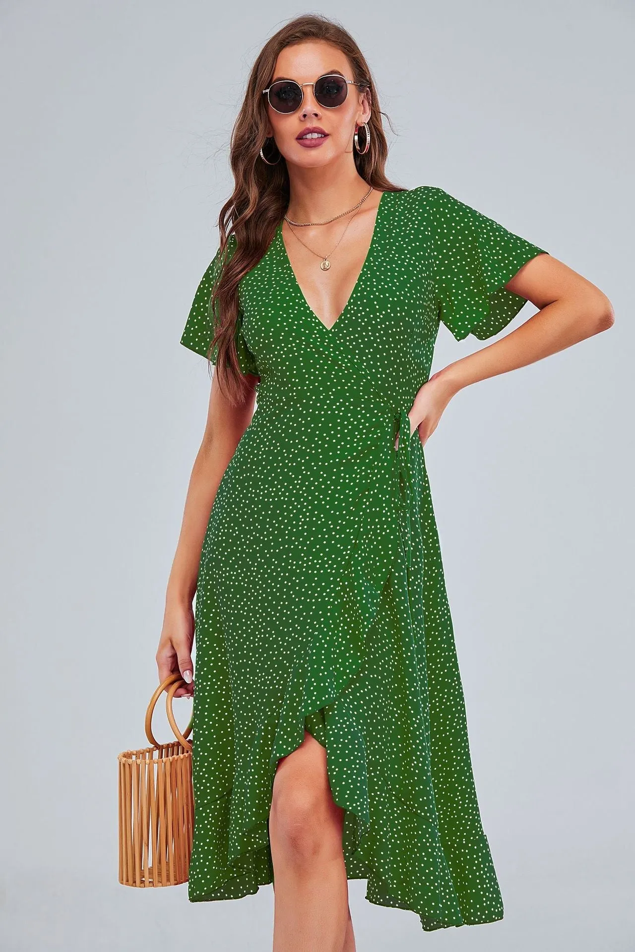 Rejoice Metallic Detailed Wrap Maxi Dress - Green - FINAL SALE