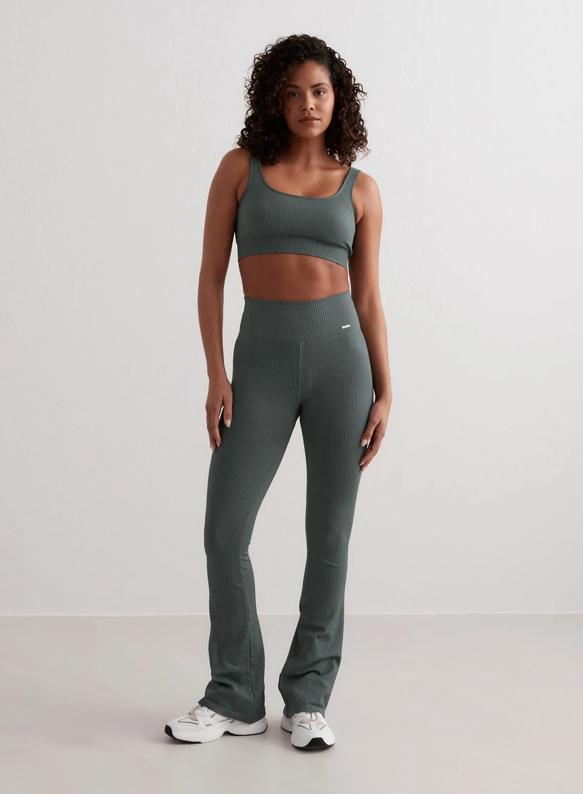 Sage Ribbed Seamless Flare Tights