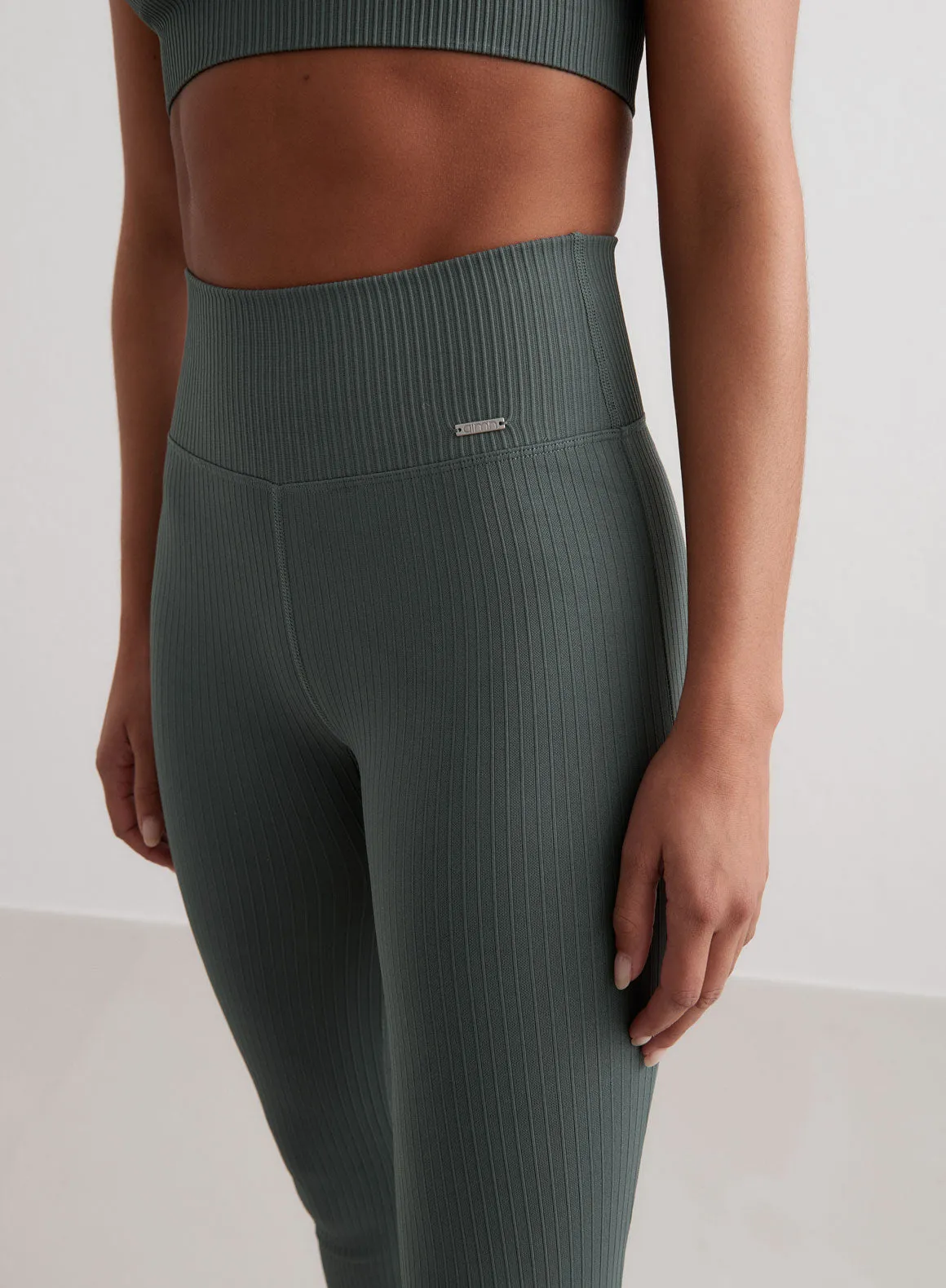 Sage Ribbed Seamless Flare Tights