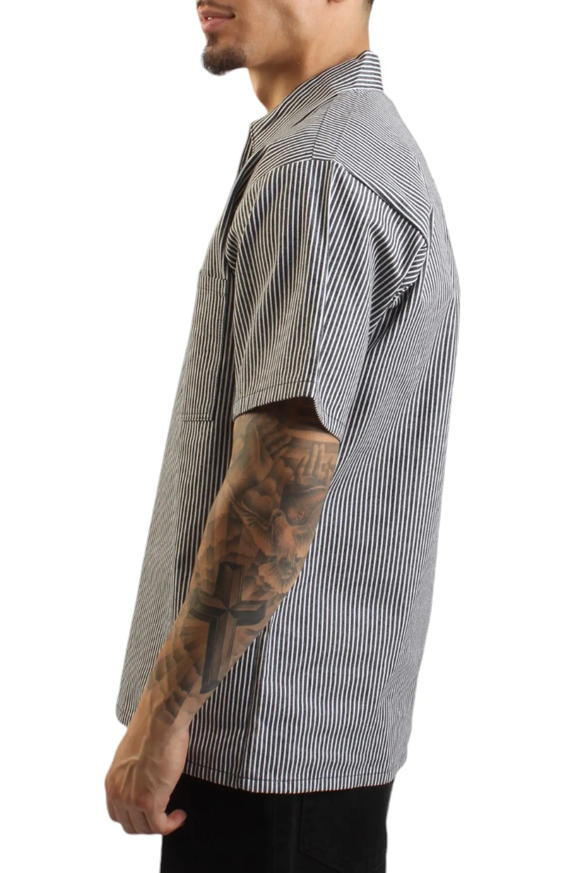 Short Sleeve ½ Zip Striped Work Shirt