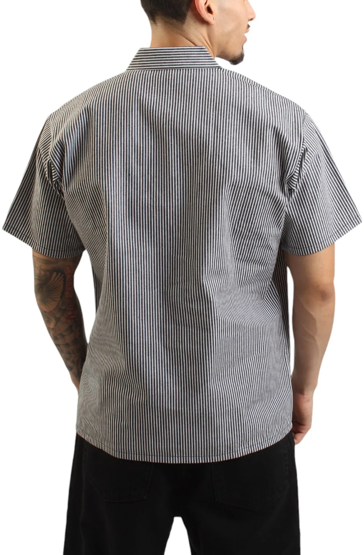 Short Sleeve ½ Zip Striped Work Shirt