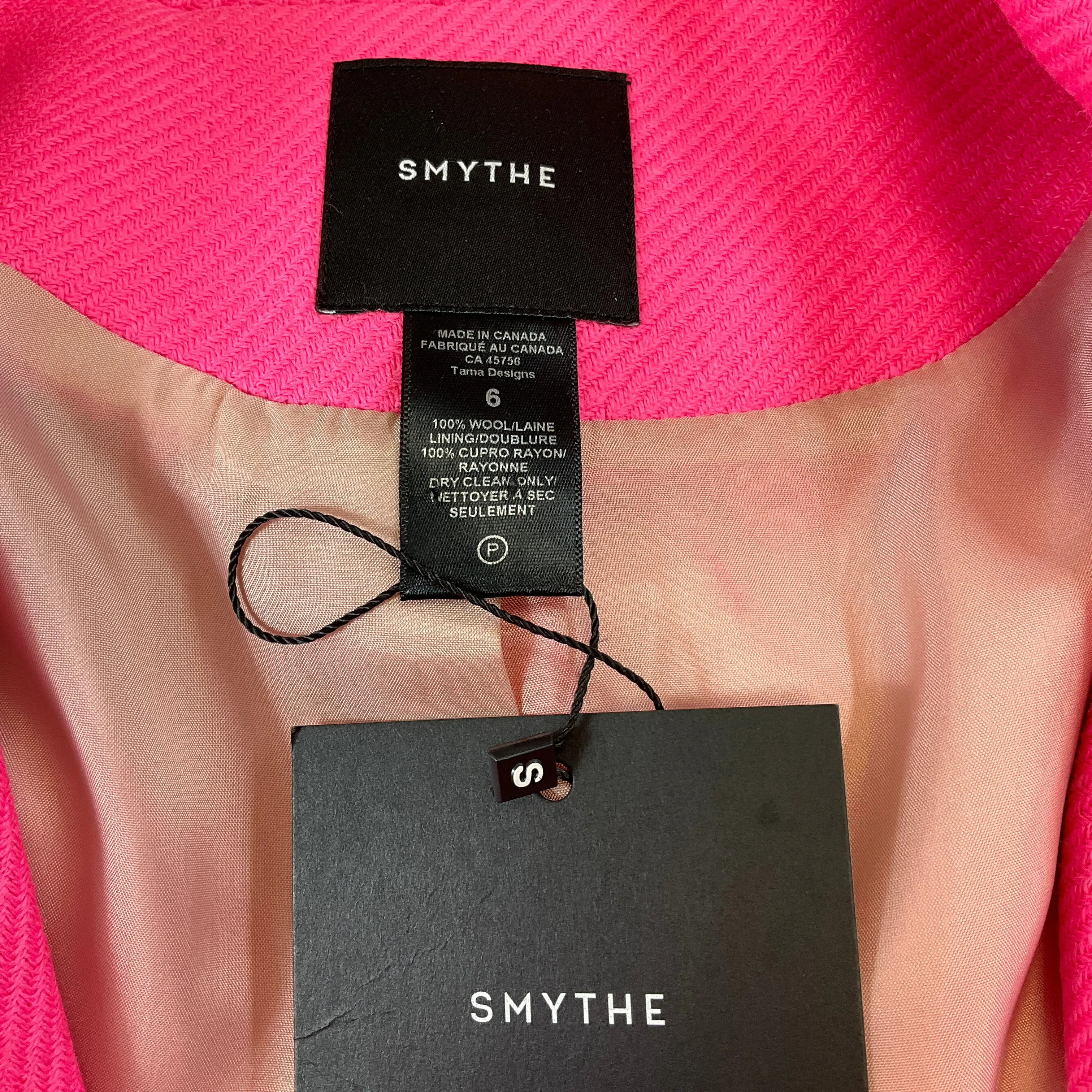 Smythe Hot Pink Double Breasted Peak Lapel Wool Overcoat