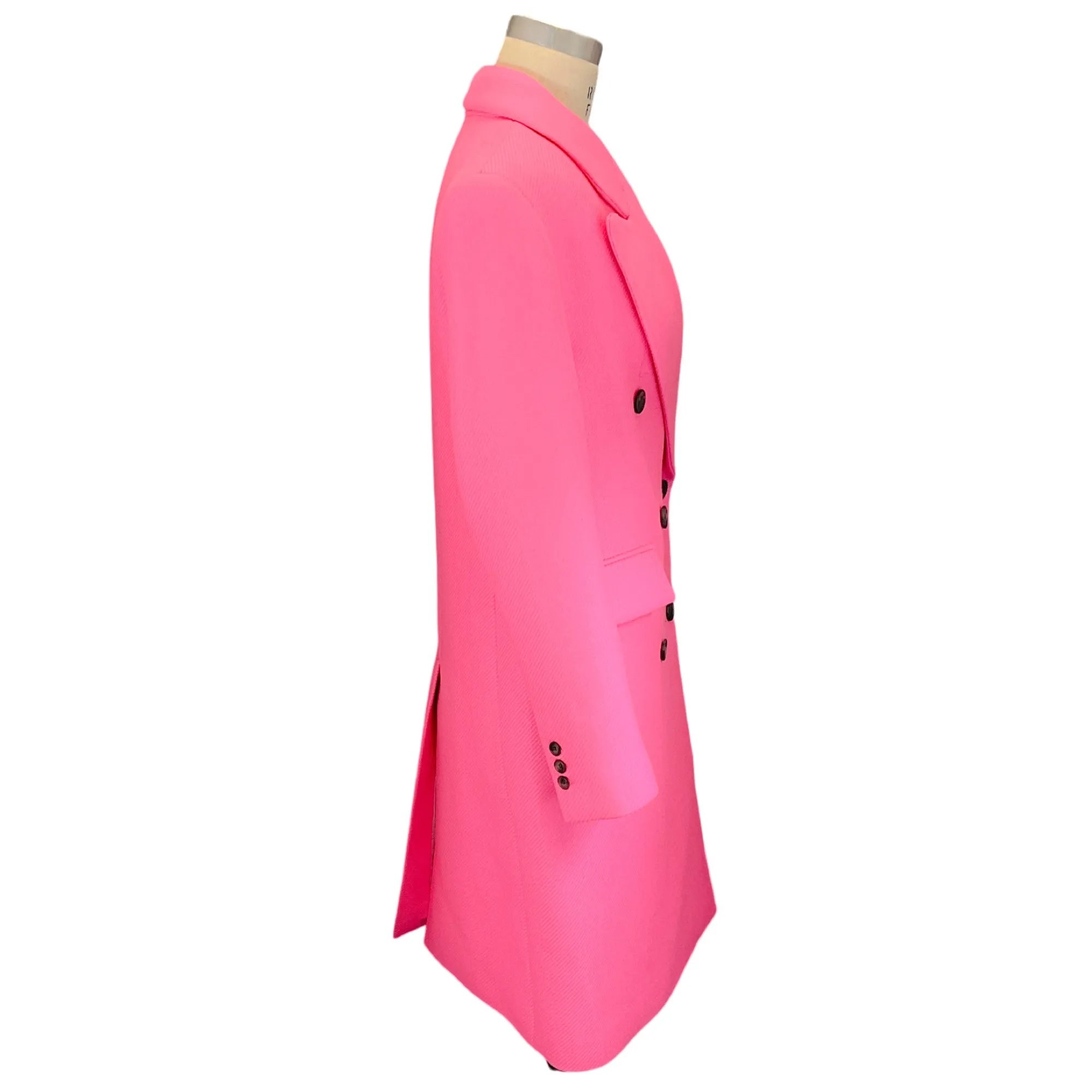 Smythe Hot Pink Double Breasted Peak Lapel Wool Overcoat