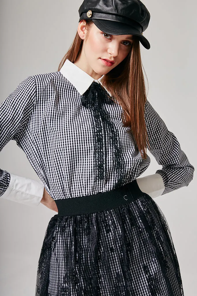 Sophia Gingham Shirt & Lace Skirt Set