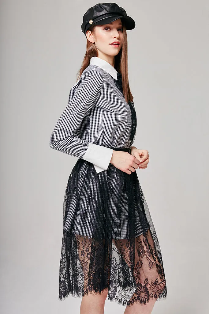 Sophia Gingham Shirt & Lace Skirt Set