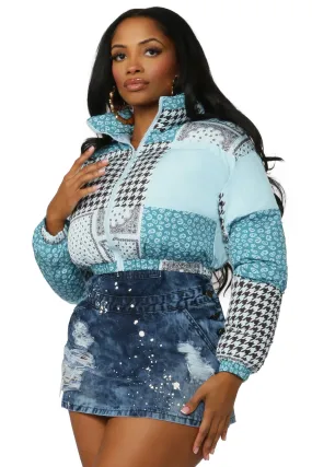 Steady Mobbin Blue Bandana Print Puffer Jacket