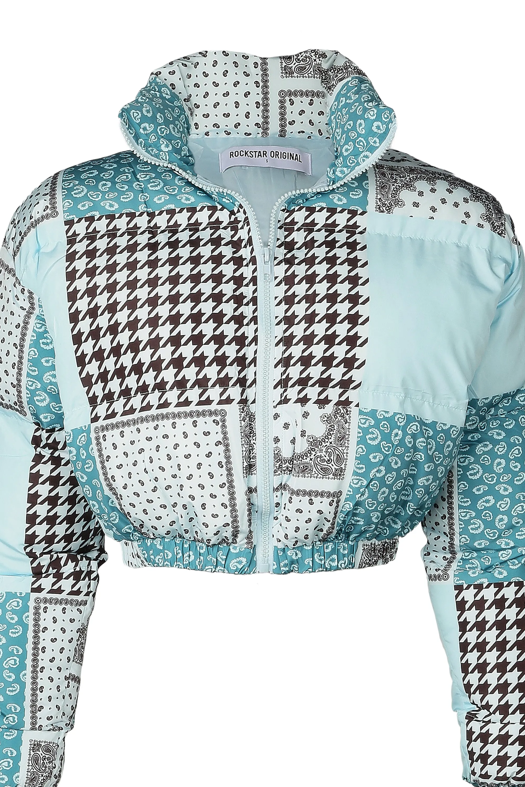 Steady Mobbin Blue Bandana Print Puffer Jacket