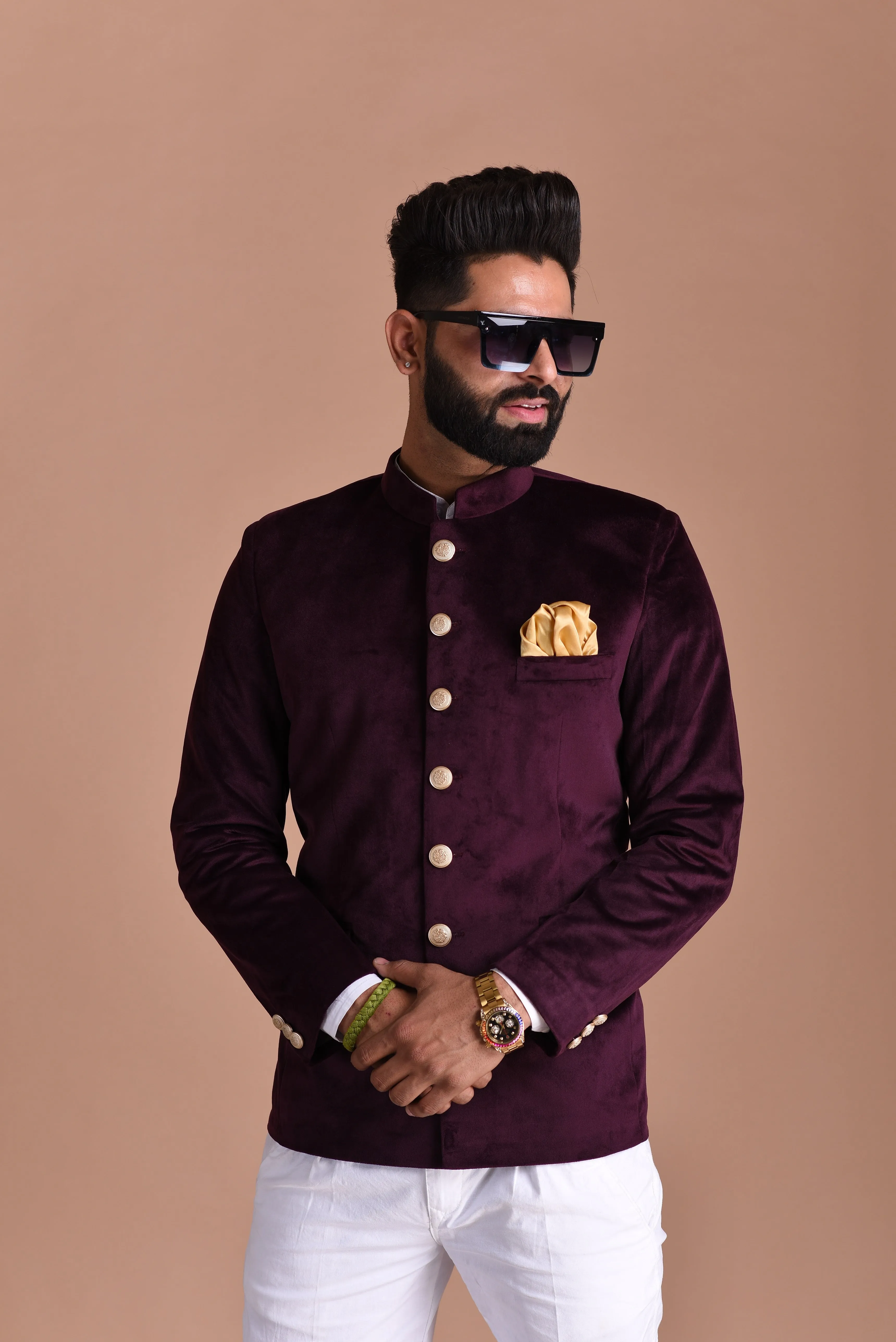 Stunning Mulberry  Jodhpuri Bandhgala Blazer with White Trouser| Perfect for Cocktail Party , Wedding wear , Functional wear|